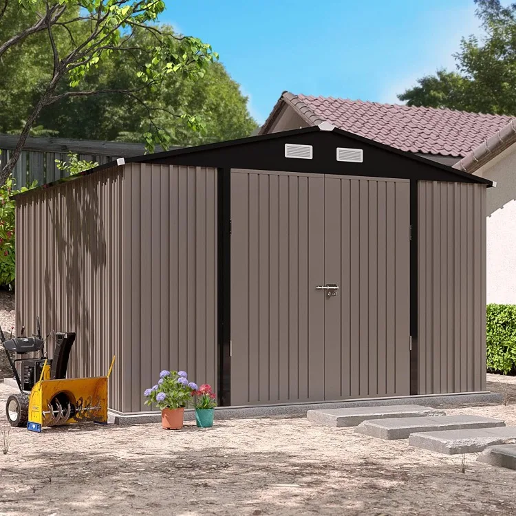 Outdoor Storage Shed 10x10 FT, Outside Sheds & Outdoor Storage Metal Galvanized Steel for Backyard, Patio, Lawn,