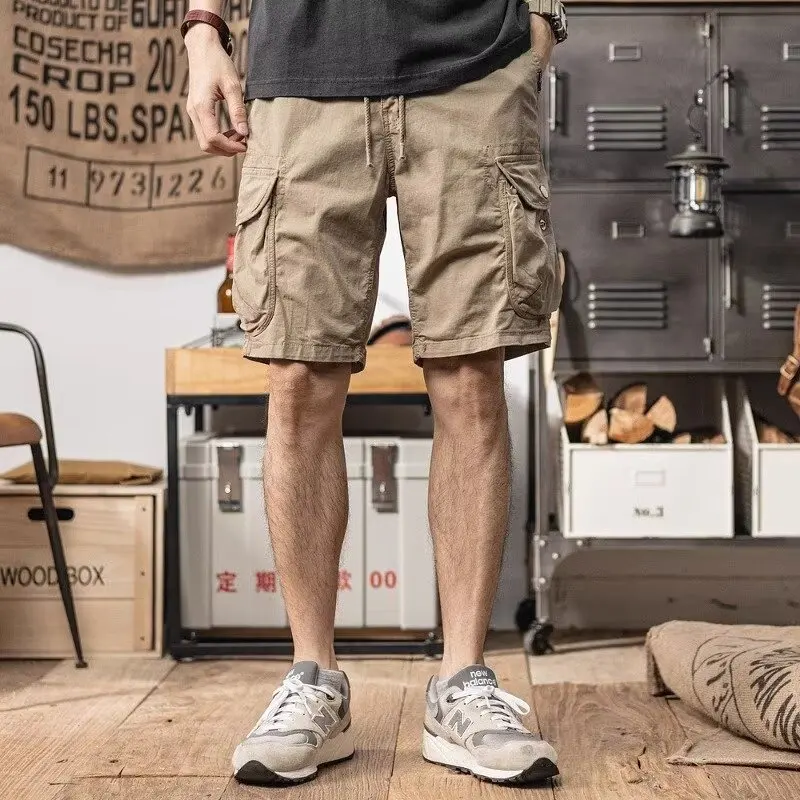 

Летние мужские шорты-карго, модные хлопковые шорты с карманами, тактические шорты с несколькими карманами, шорты-джоггеры с эластичной резинкой на талии, мужские шорты