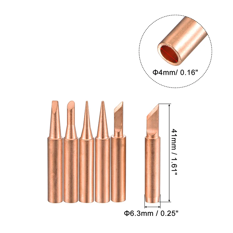 6Pcs Lead-free Soldering Iron Tip I+B+K+2.4D+3C Series Replacements for Soldering Station Copper Solder Iron Head Repair Tools