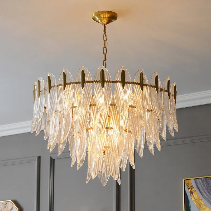 French luxury glass leaf lamp deluxe living room chandelier after modern retro bedroom restaurant villa lamp home decor