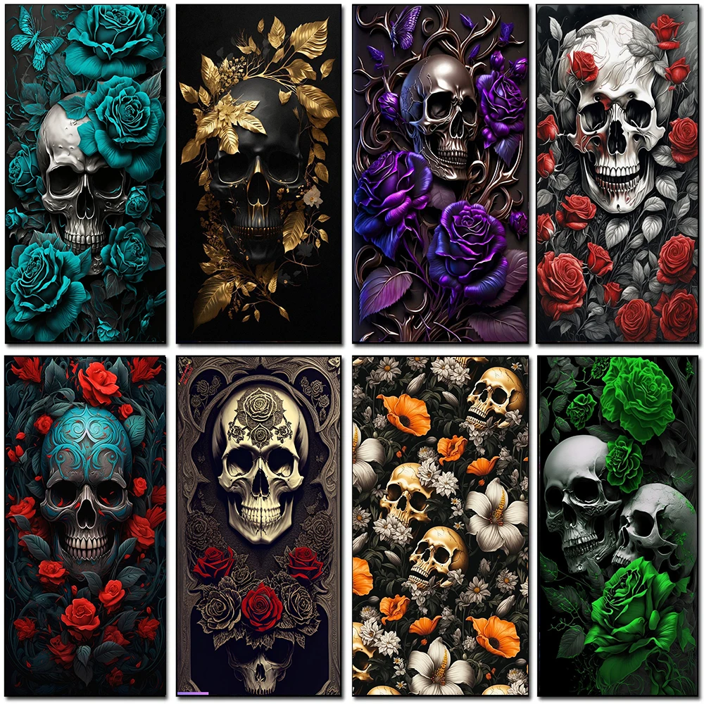 

Gothic Abstract Horror Skull Poster Print Dark Style Floral Skull Canvas Painting Wall Art Mural Living Room Home Decor Cuadros