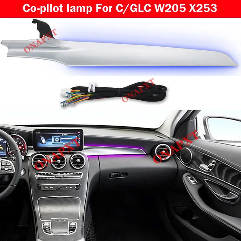 3/64 Colors For Mercedes-Benz C/GLC W205 X253 2014-2022  LHD Passenger Atmosphere Lamp Cover MB Co-pilot Led Neon Ambient Light