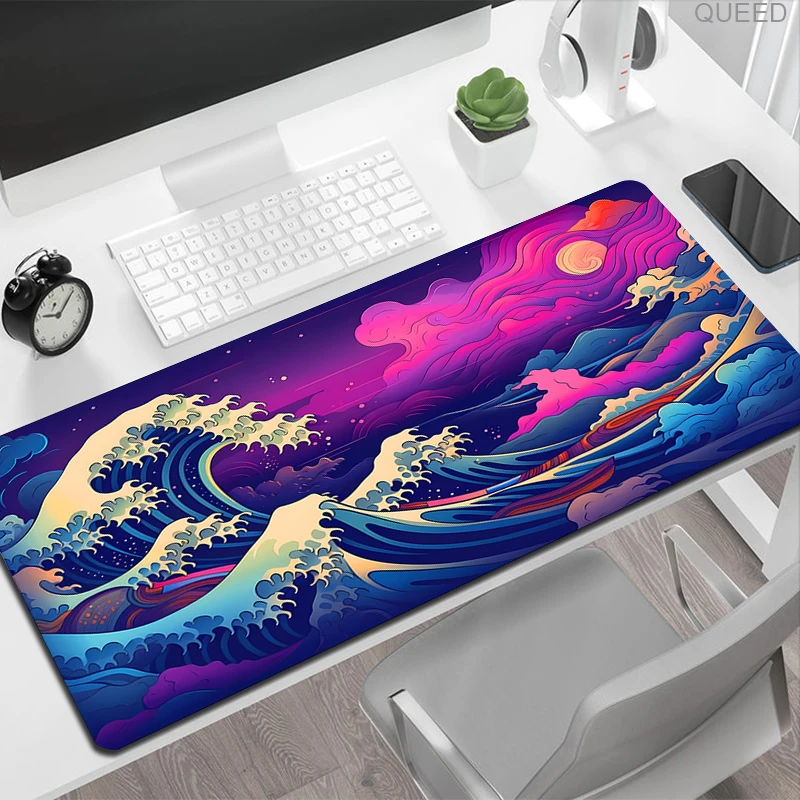 Black & White Japan Art Great Waves Mouse Pad Gaming XL HD Custom New Mousepad XXL Playmat Office Computer Non-Slip Big Mice Pad