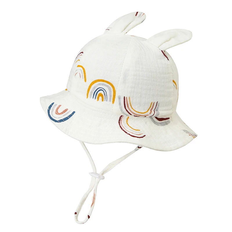 Chapeau de plage imprimé à large bord pour enfants, bonnets de soleil, dessin animé, oreille de lapin, bébé, doux, extérieur, mode, mignon, printemps, automne, E27, 1 pièce