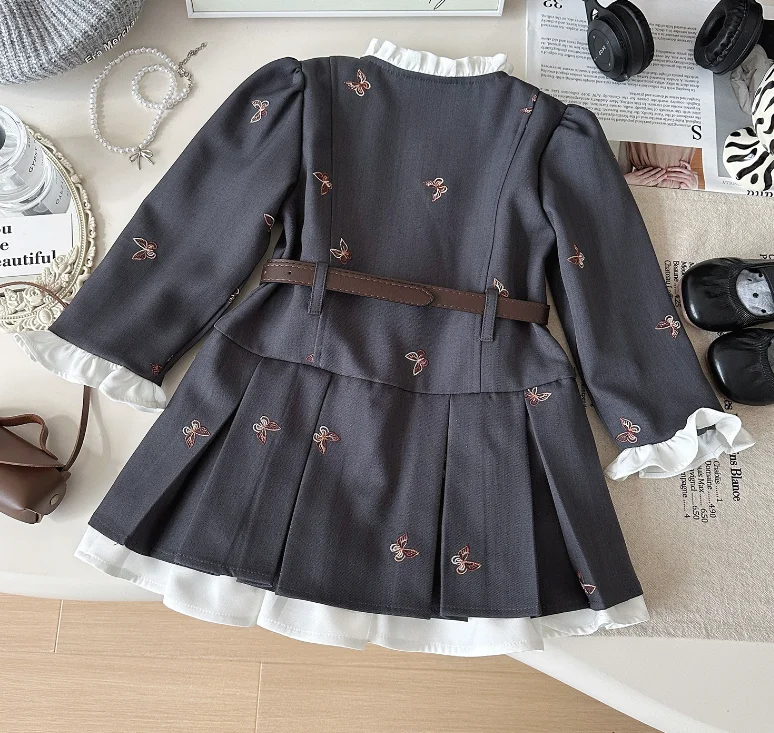 New Baby Girls Fall Boutique Butterfly Sets Coat + Skirts Princess Fashion Suits 2-7T