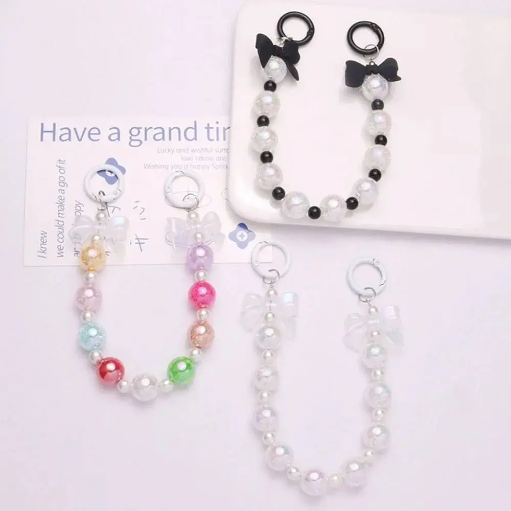 Acrylic Burst Bead Chain Keyring Simple Gradient Colorful Phone Lanyard Detachable Bowknot Pendant Bag Accessories