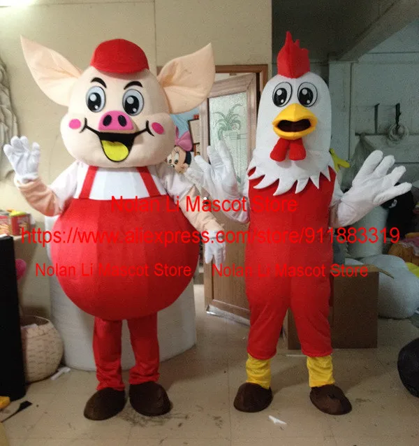 Mascote do frango e porco feliz fantasia, Cosplay de desenho animado, festa de Natal, presente de Halloween, alta qualidade