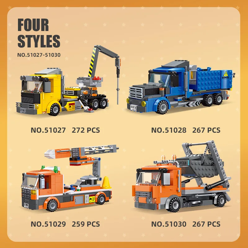 JIE STAR Assembly Small Particle Street Scene Construction Engineering Vehicle Building Blocks Fun Educational Toy