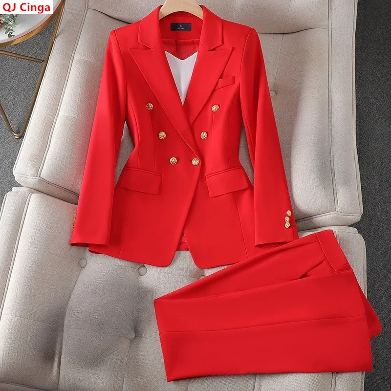 

New Fall Women's Bright Red Two-Piece Suit Set (Jacket and Pants) Available in Black, White, and Pink. 2026