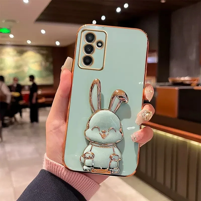 Cute Rabbit Bracket Plating Phone Holder Case for Samsung Galaxy A15 A35 A55 A05 A05S 4G 5G Cover