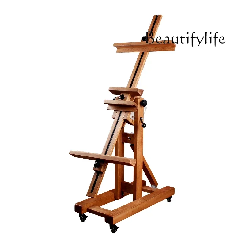 Red beech easel can be lifted and lowered to store sketch watercolor oil painting easel