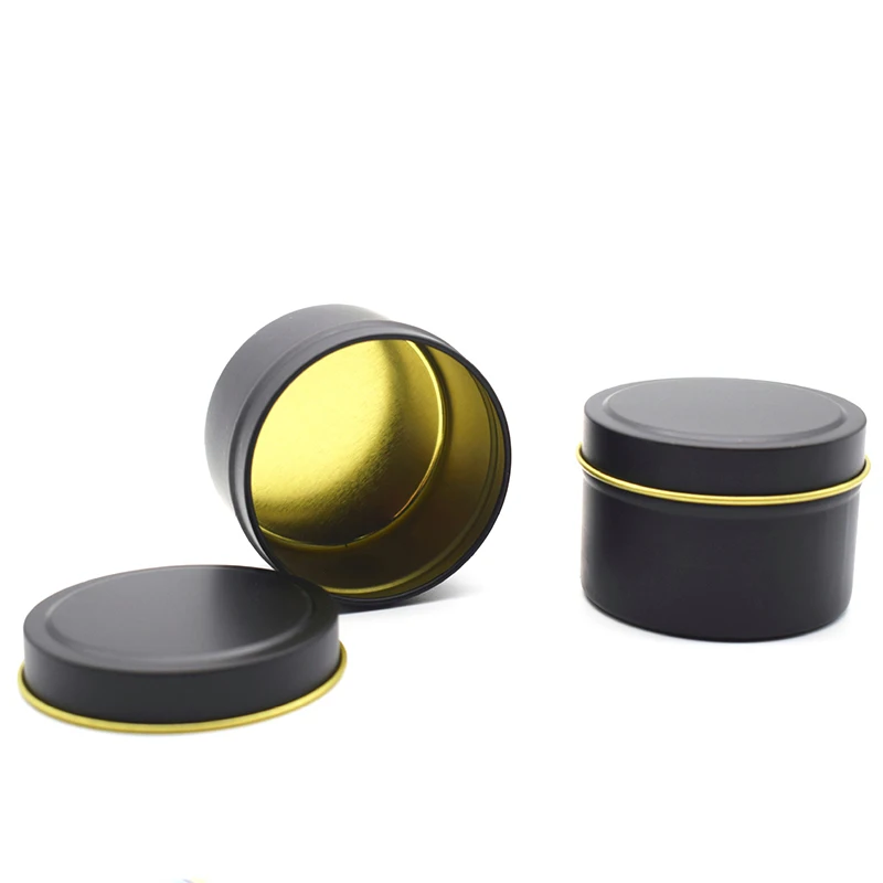 120ML/4OZ Candle Jars Empty Candle Tins Balck Gold Tin Can with Lid Round Metal Storage Container Spice Tea Canister
