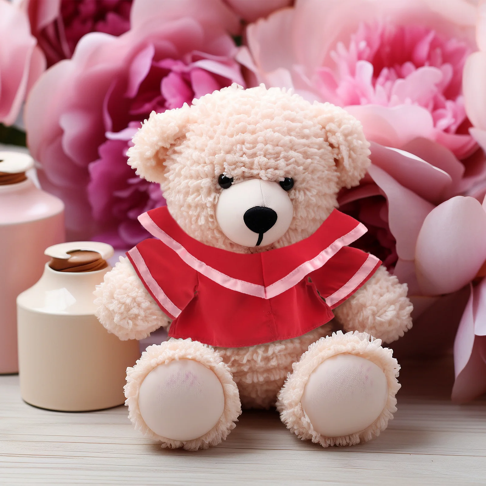 卒業式ガウンと帽子セット 30cm クマのコスチューム ミニ帽子 タッセル 写真撮影用小道具 アクセサリー デコレーション 卒業帽子飾り