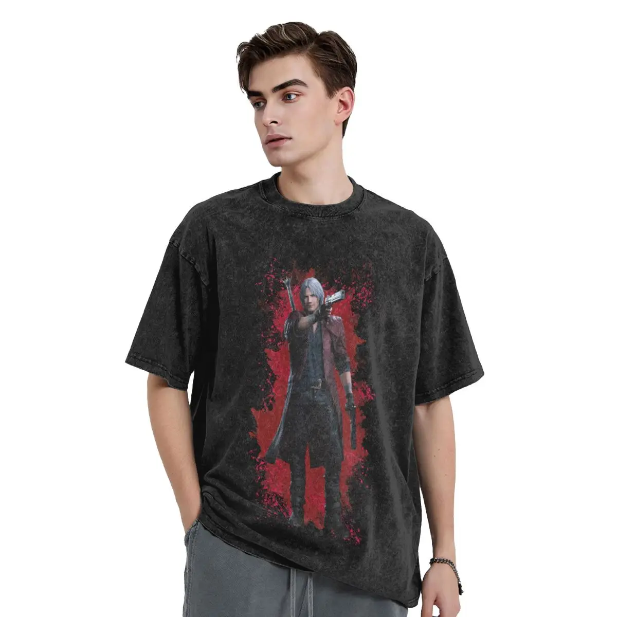 Dante Devil May Cry 5 T Shirt Hip Hop Washed Short Sleeve Harajuku T-Shirts Retro Men Women Tops Streetwear Summer Tee Shirt