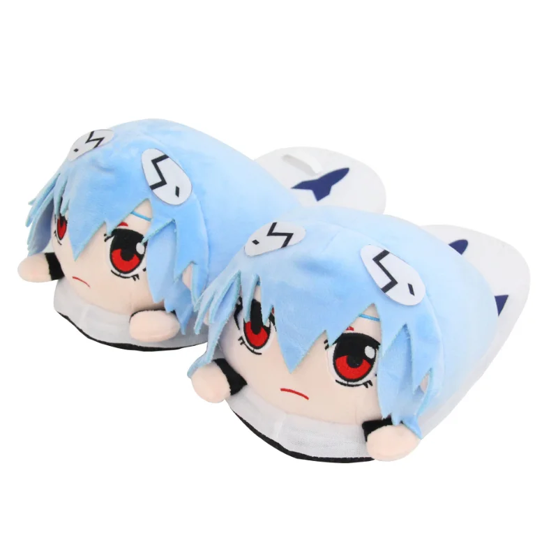 NEON GENESIS EVANGELION Plush Slippers Anime Thickening Ayanami Rei Winter Warm Non-slip Fur Slippers Cartoon Fluffy Shoes Gifts