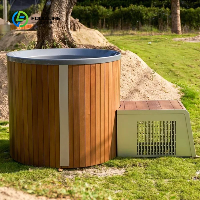 Customized Single Cold Plunge with Chiller Acrylic Liner and Wood Ice Plunge Tub