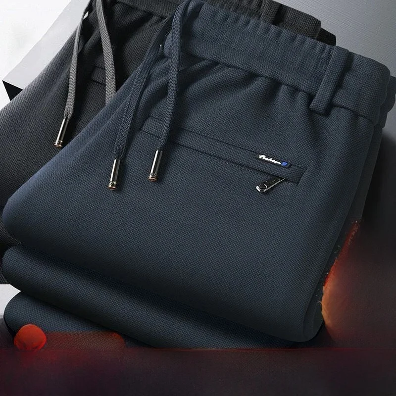 

Men's Casual Fleece Lined Loose Straight Leg Warm Winter Trousers Fashionable Urban Style Low Waist Long Pants