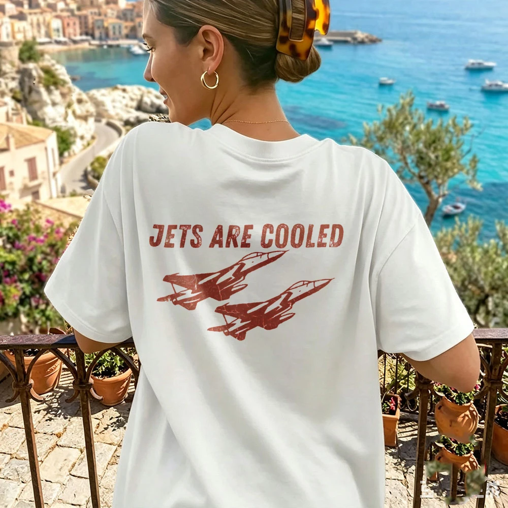 Unisex Jets Are Cooled Vintage Fighter Jet Boxy Tee, Retro Military Graphic Top, Soft Cotton Blouse, Aviation Fan Casual Gift