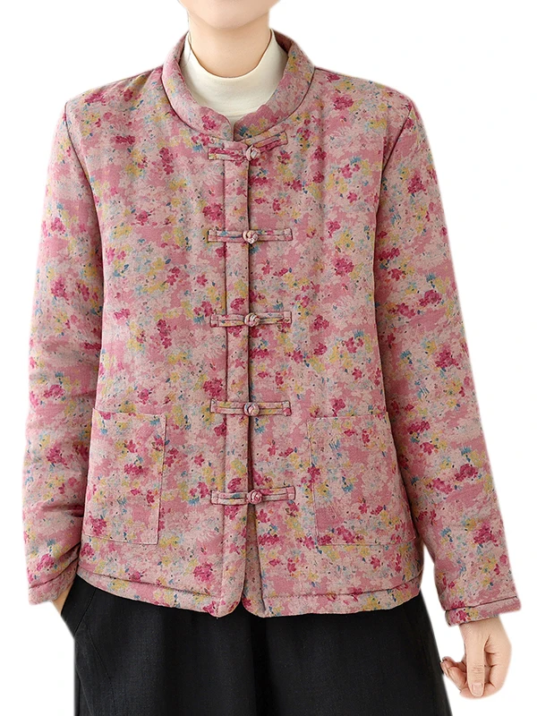 Gruba bawełniana kurtka damska w dużym rozmiarze, tradycyjny chiński styl, stara tkanina, styl Zen Hanfu, luźny krój, długi rękaw.