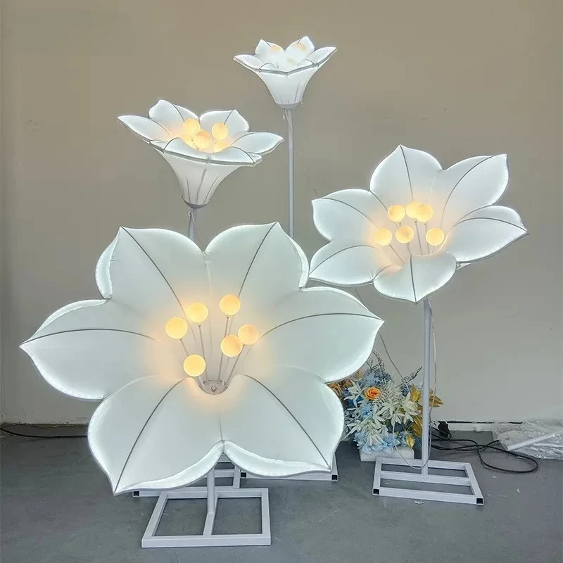Flower Decoration Wedding Lights Modern White Fabric Design Morning Glory Flowers LED Decor Wedding Party Stage Road Lead Lamp