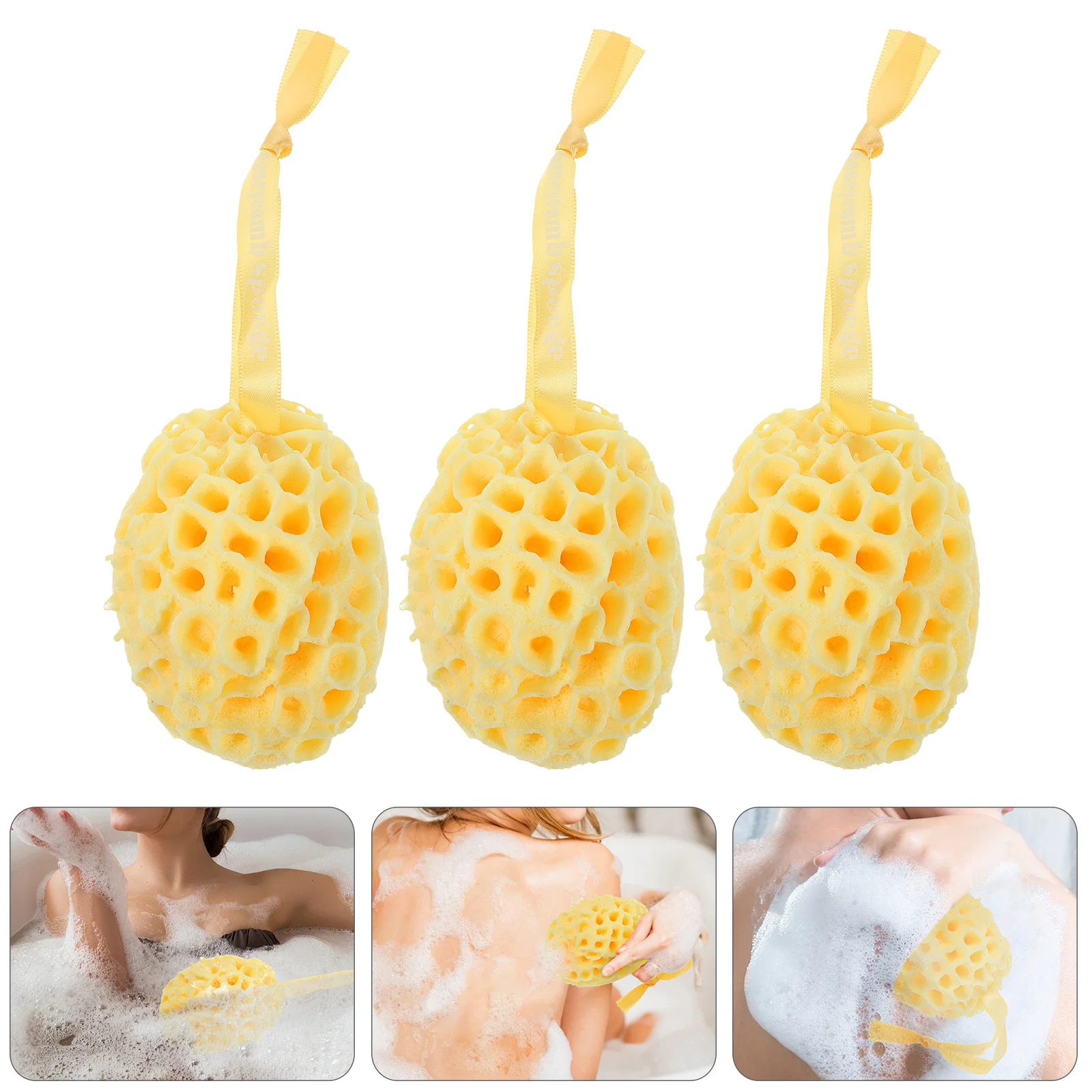 

3Pcs Honeycomb Shower Sponge Gentle Body Scrubber for Exfoliating Dead Skin Portable Bath Ball with Hang Ring Ideal for Travel