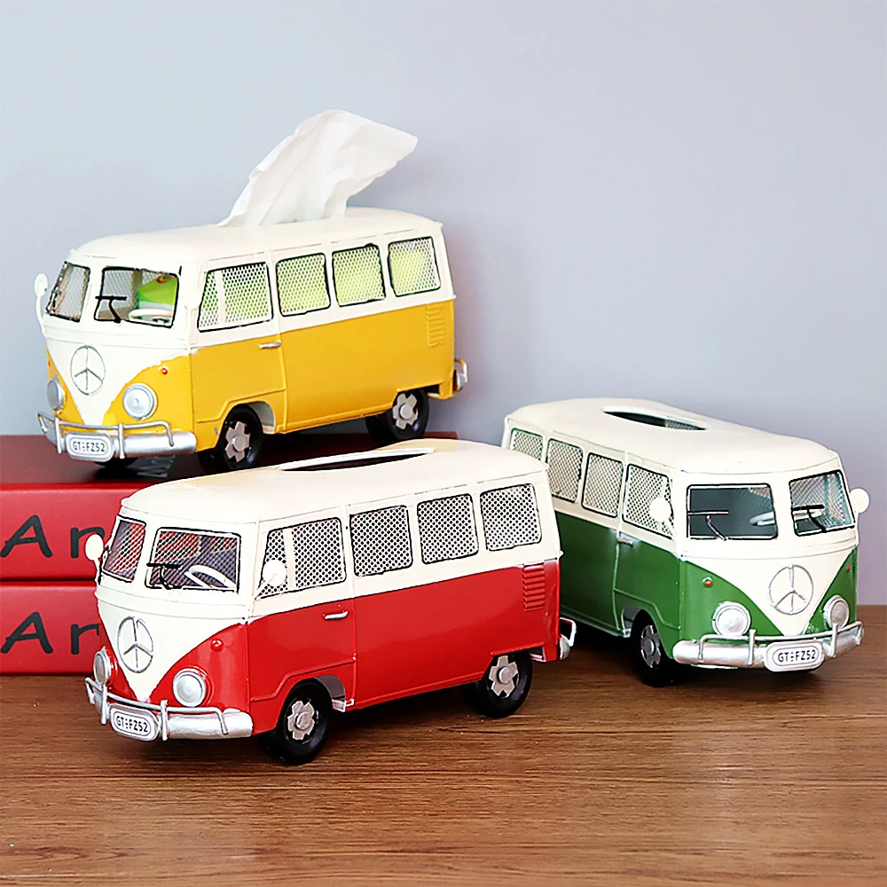 

Retro Tissue Box Wrought Iron Industrial Wind Bus Desktop Decor Paper Ornaments for Home Living Room