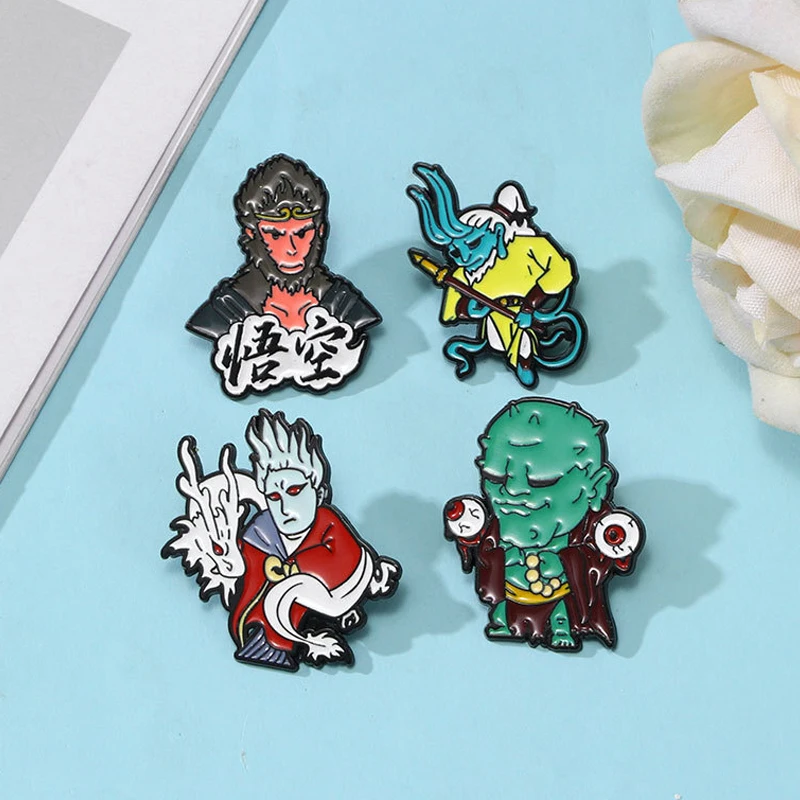 Black Goku Game Lapel Pins Chinese Mythology Game Badge Shofar Green Monster Metal Brooch Punk Jewelry Gifts For Friends Kids