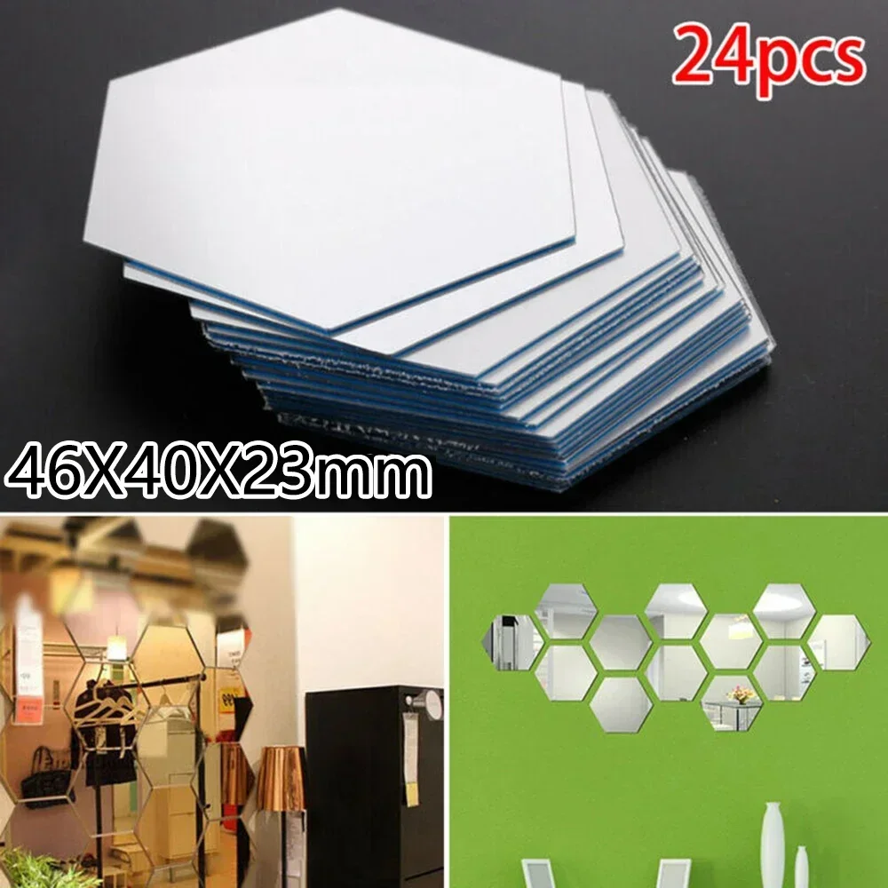 46x40x23mm 24pcs 3D Mirror Wall Sticker Hexagon Acrylic For Livingroom Children's Playroom Dining Room Home Office Decors