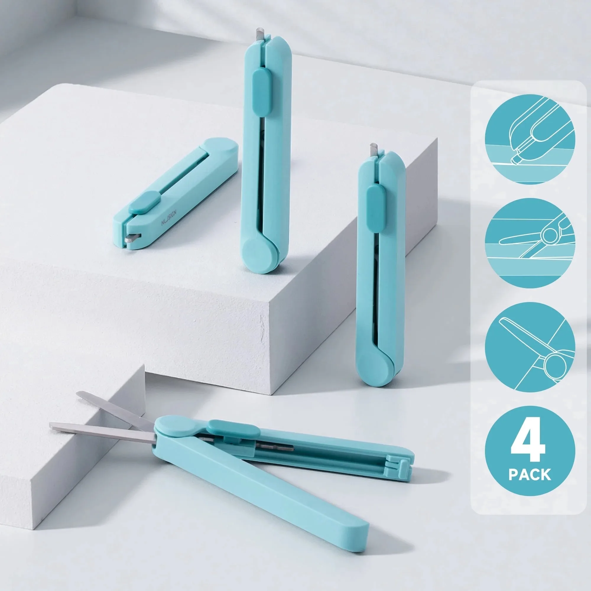 Deli 4 Pack 2-in-1 Scissors and Box Cutter Retractable Multipurpose Cutting Tool for Carton Plastic Fabric Paper