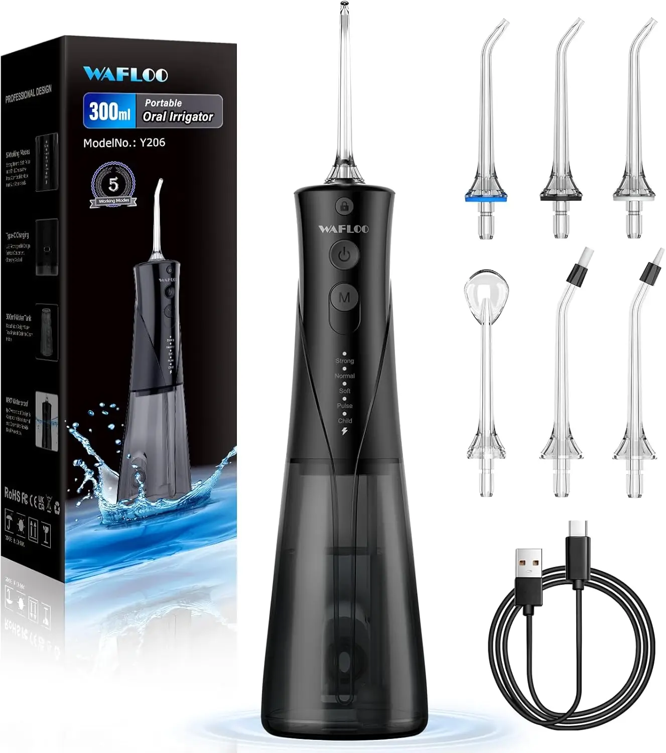 

Cordless Water Flosser 300ML 5 Modes 6 Tips IPX7 Rechargeable Portable Oral Irrigator for Teeth Cleaning Travel