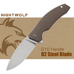 Nightwolf N05 Pocket Folding Knife for Men D2 Steel Blade G10 EDC Tool Self Defense Tactical Hunting Survival Outdoor Camping