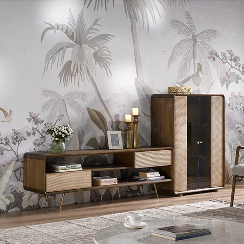 

Living Room Solid Wood Floor Cabinet American Small Apartment Audio Video Appliances Shelf Light Luxury Bedroom Storage Cabinet