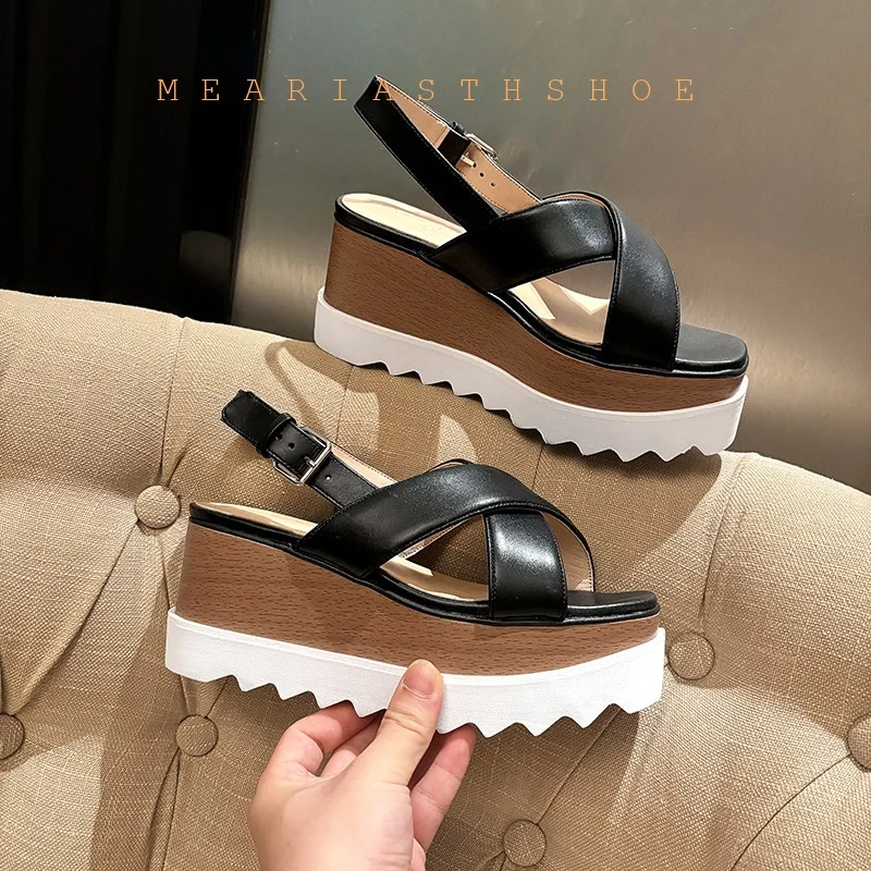 

2026 Summer Chunky Wedges Sandals Women Slip On 8 Cm High Heels Sandalias Mujer Plus Size 35-41 Thick Platform Sandles Woman