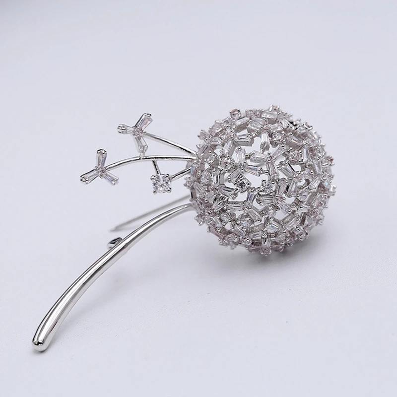 A67I Beautiful Dandelion Shape Brooches Copper Cubic Zircon Jewelry Pins for Women Girls Clothes Scarf Hat Accessories Gifts