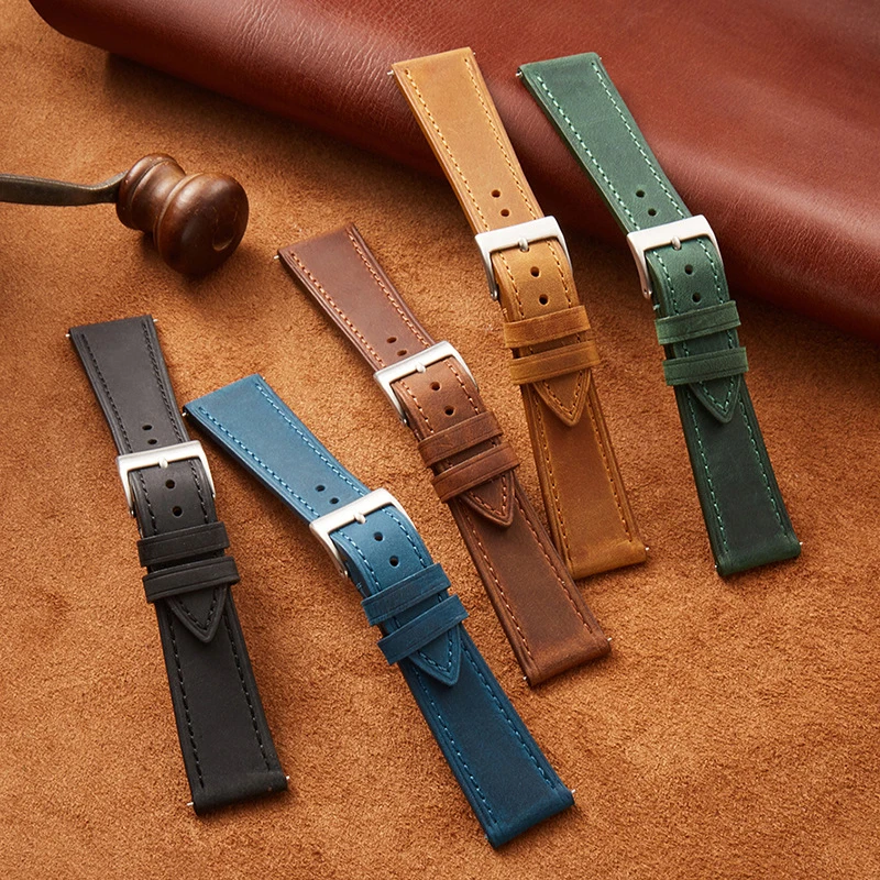 Quick Release Crazy Horse Leather Watchband 18mm 19mm 20mm 21mm 22mm Watch Strap Super Soft Retro Leather Bracelets Wristband