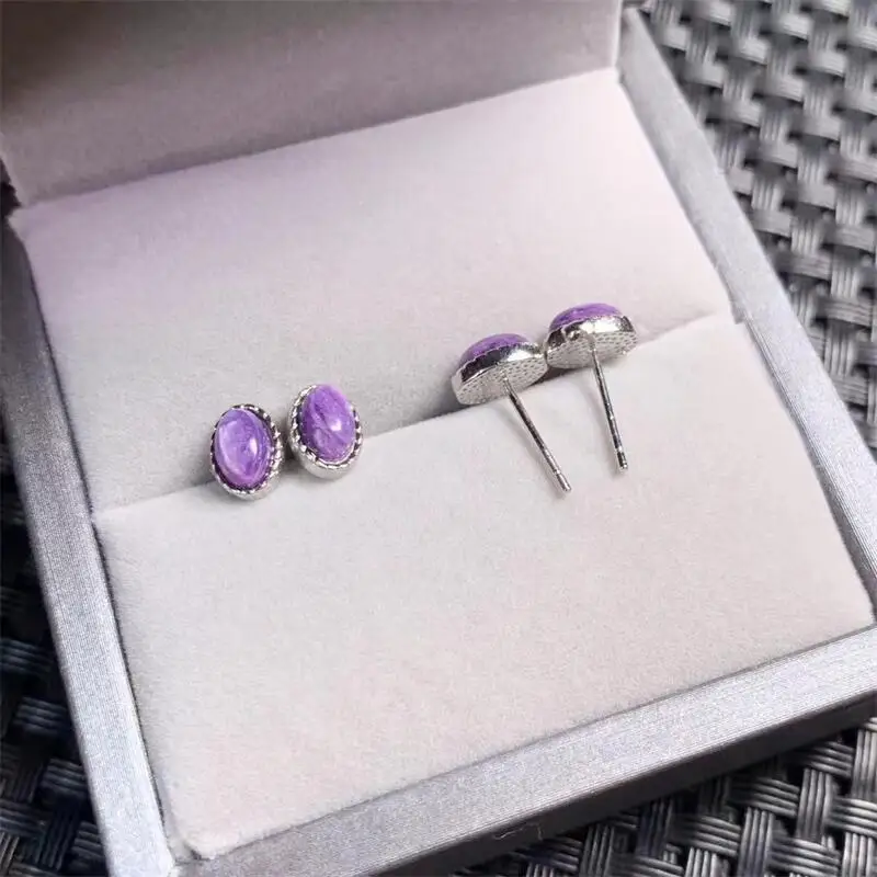 Natural Charoite Ear stud Jewelry Healing Fengshui Gemstone For Women Man Holiday Exquisite Gift 1pair