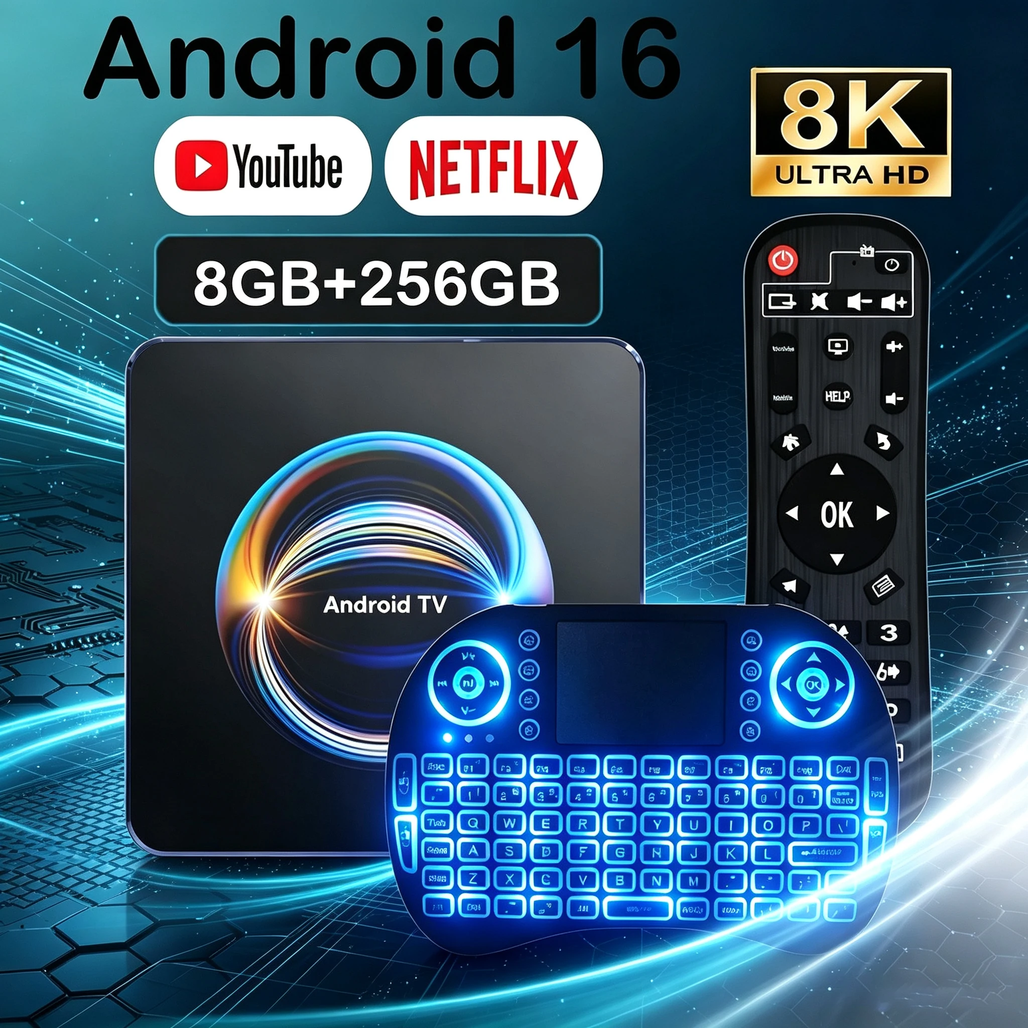 Smart Android 16 TV Box 8GB+256GB Rockchip RK3528 WiFi6 8K Google Assistant Video Bluetooth6 Media Player Set Top Box Molto Veloce