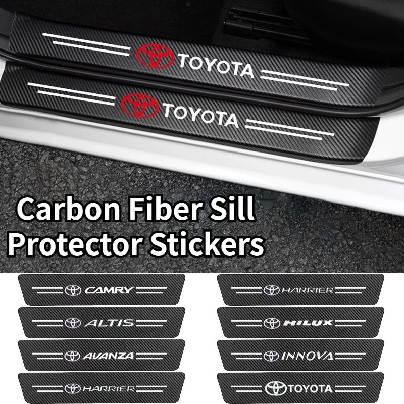 Car Logo Door Carbon Fiber Sill Protector Stickers for Toyota Yaris Corolla Auris Rav4 Vios Camry HILUX AVANZA ALTIS Accessories