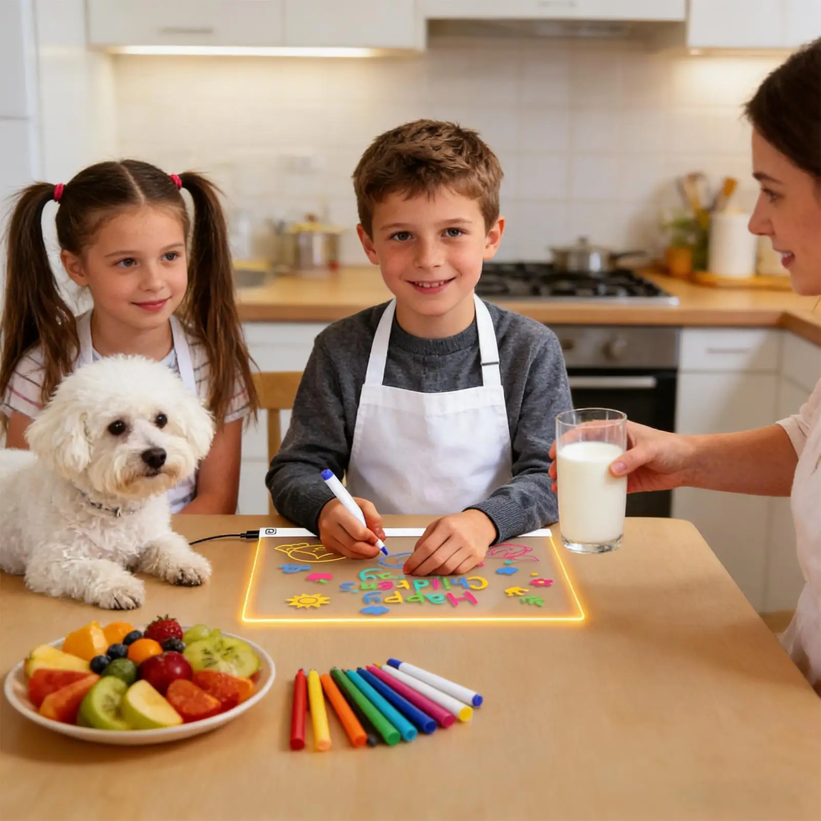 7색 LED 라이트 드로잉 보드, 건식 지우기 터치 컨트롤 공예 장난감, 어린이용 야간 조명, 가정 사무실 학교용