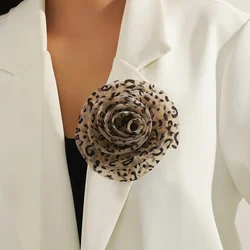 French Handmade Leopard Print Cloth Flower Brooch, Classic Fashion, Party, Business, Enamel Free, Made of Lace, Valentine's Day