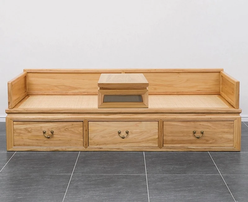 Arhat bed storage box solid wood rattan sofa bed living room