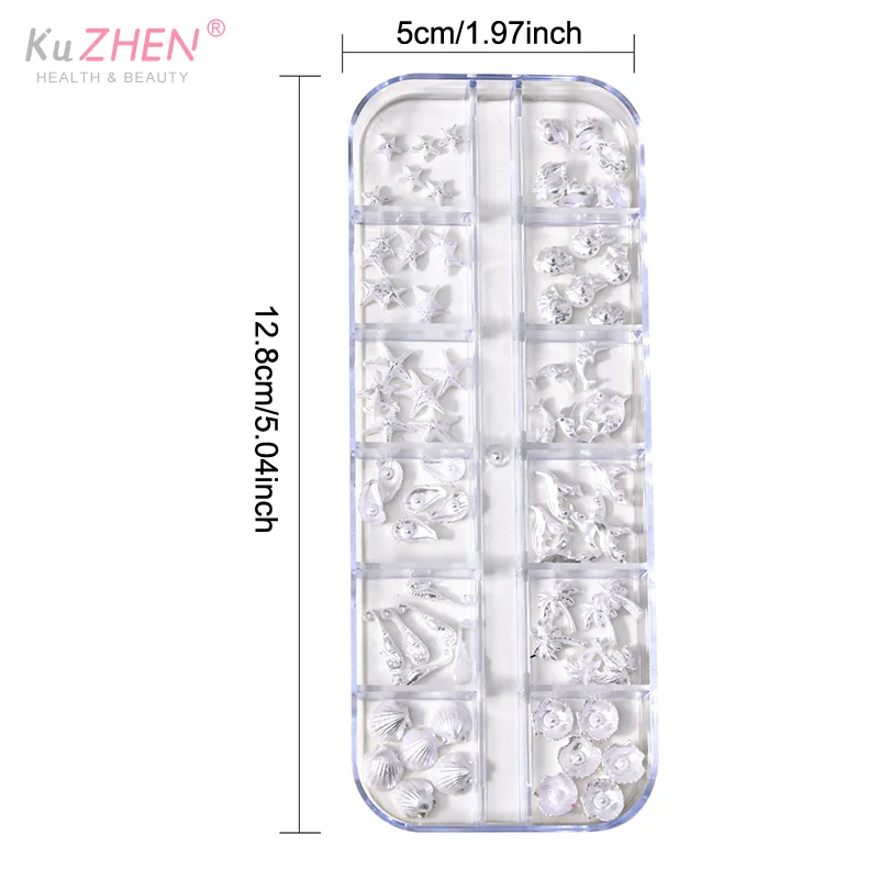 12 grilles/boîte Aurora Nail Art breloques coquille étoile de mer queue de sirène 3d Nail Art accessoires pour un Look de manucure rêve et océanique
