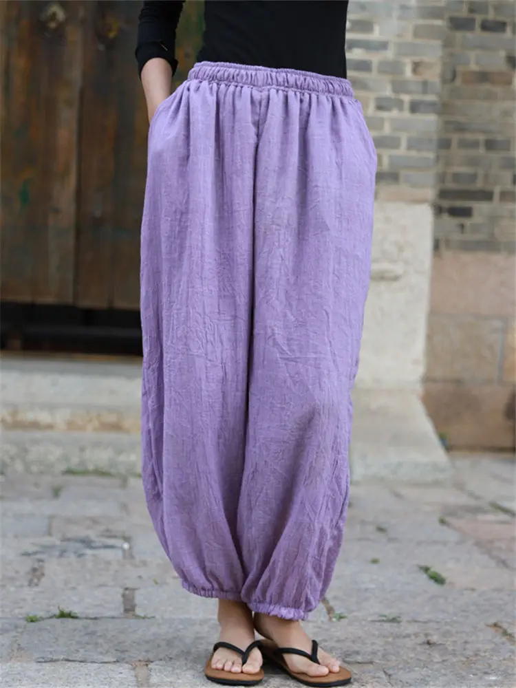 

Women Linen Bloomers High Quality Cotton Harem Pants Summer Sloppy Cool Sweatpants Yoga Workout Trousers