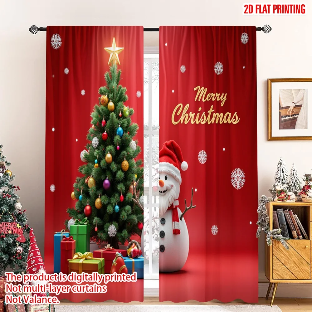 

2pcs 2D flat printing Merry Christmas Drapes Merry Christmas Santa Snowman Gifts_a 100% Polyester Without Electricity Family