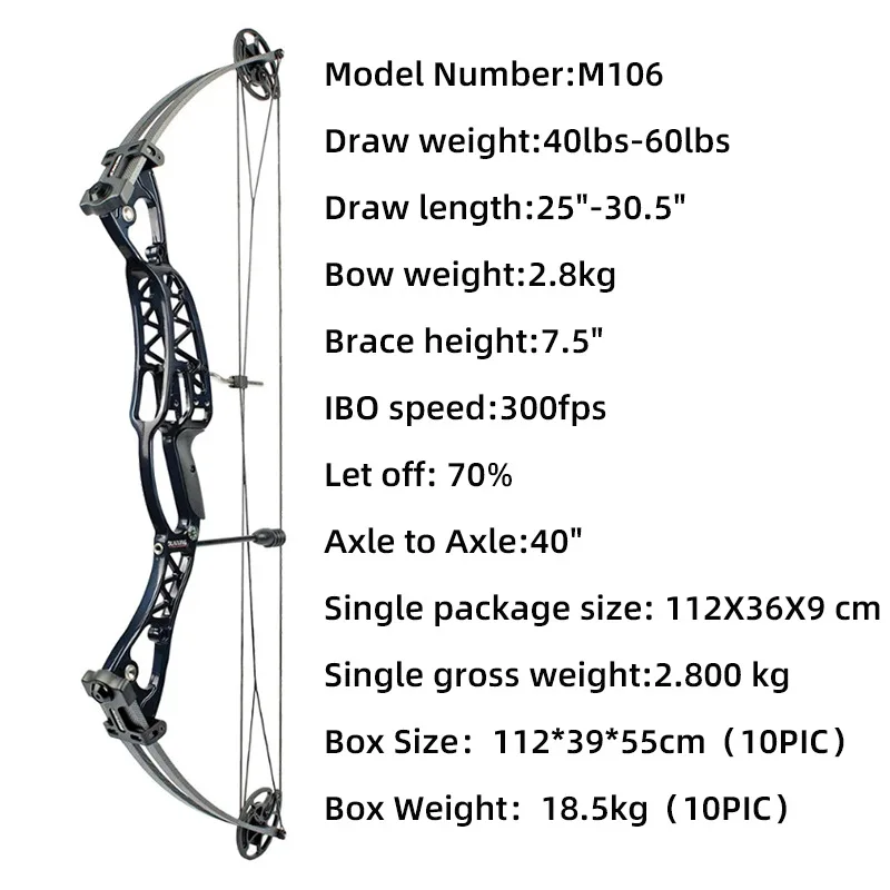 40-60lbs Compound Bow 70% Letoff for Right and Left Hand M106