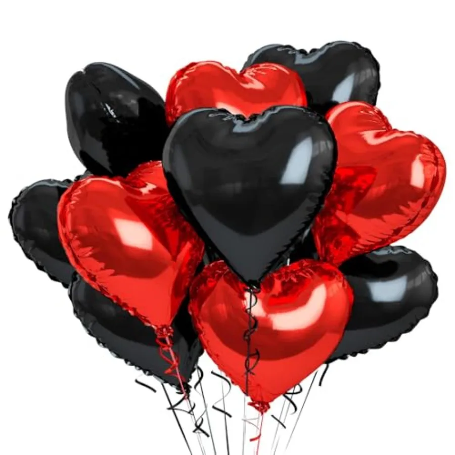 12 pçs balões de folha de coração preto e vermelho 18 Polegada balões mylar para amor dia dos namorados aniversário festa de casamento decoração
