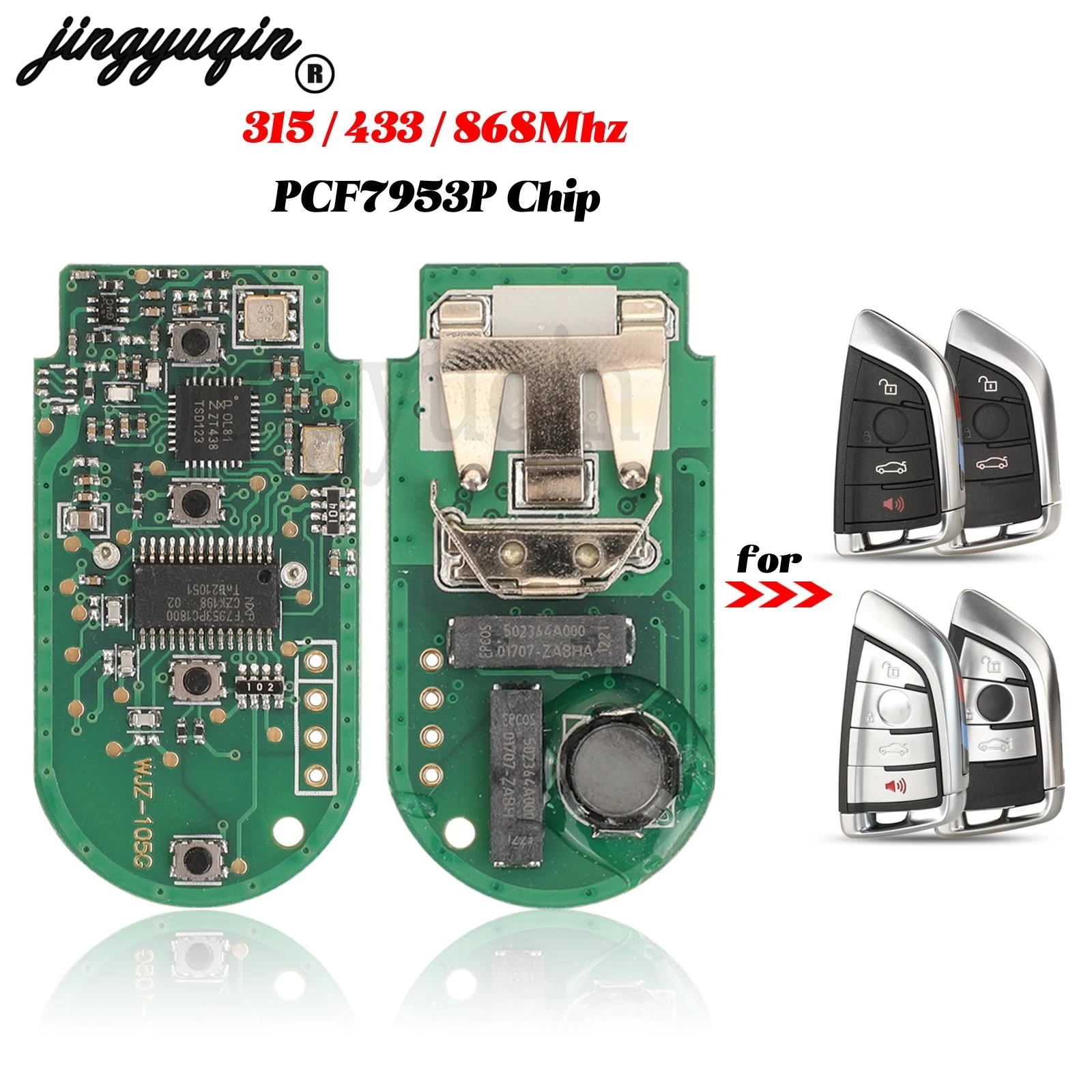 jingyuqin 315MHz/434MHz/868MHz 4 Buttons Electronic Board for BMW F Series CAS4+/FEM 2011-2017 Modified Smart Remote Key Fob