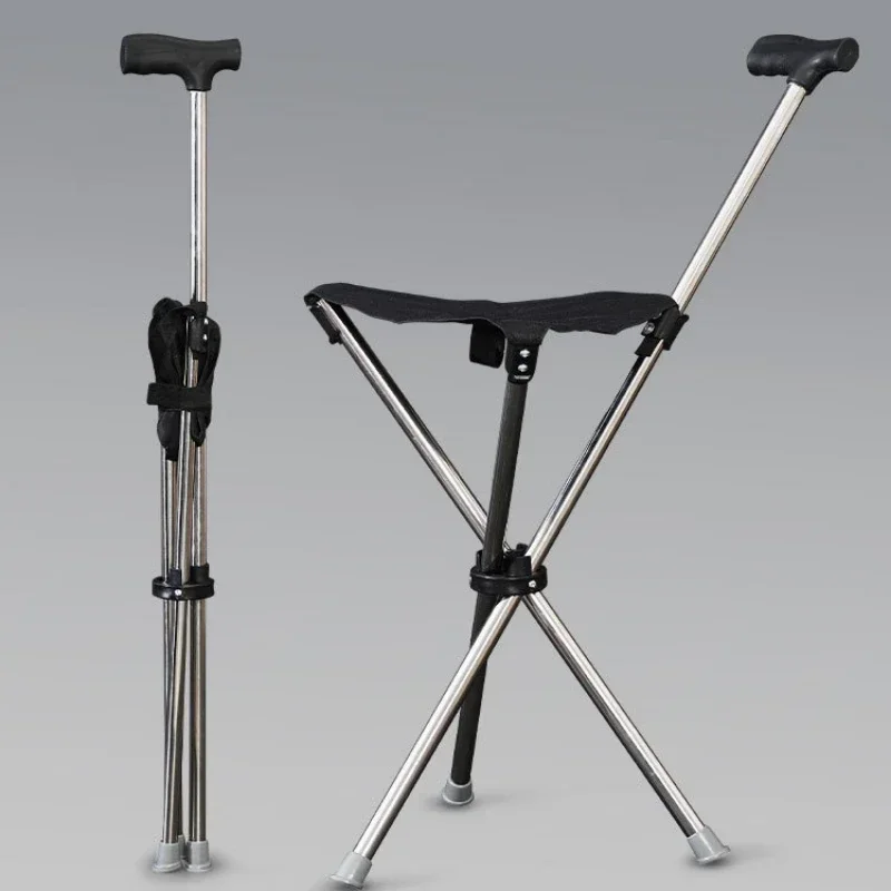 

Foldable Lightweight Crutches for The Elderly Can Sit Multi-functional Non-slip Cane Stool 150kg Loading Bearing Stainless Steel