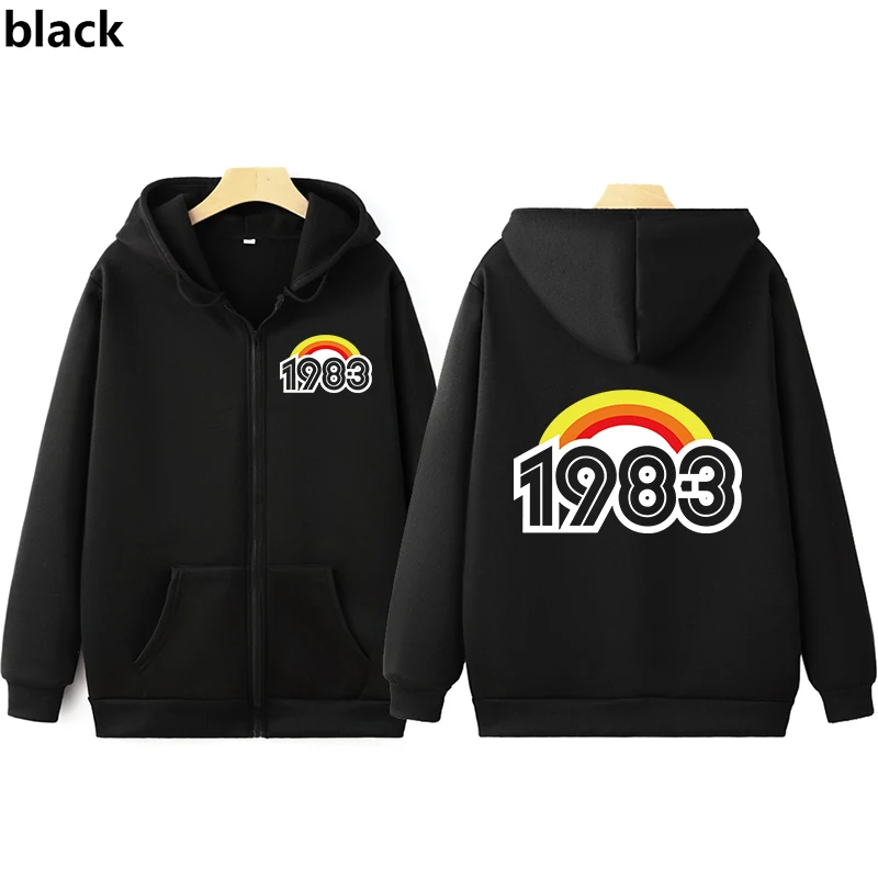 Y 2k 1983 Graphic Hooded Sweatshirt, 1983, 1983 Retro European and American Style Street Fashion Clothing, Blessings, Creativity