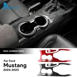 Real Soft Carbon Fiber Sticker For Ford Mustang GT Dark Horse EcoBoost 2024 2025 EPB/Handbrake Version Gear Shift Water Cup Trim